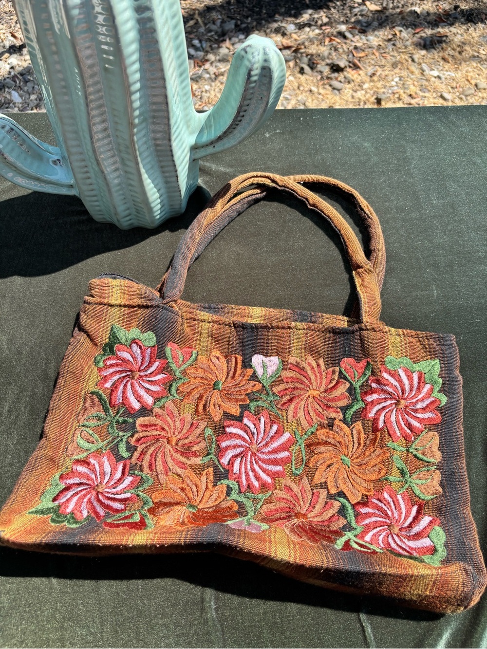 Handcrafted Brown Floral Embroidered Tote Bag